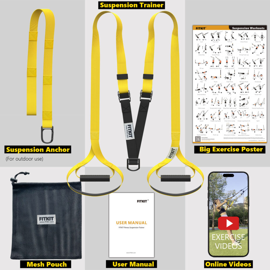 FITKIT Home Gym Bodyweight Suspension Resistance Trainer Fitness Straps